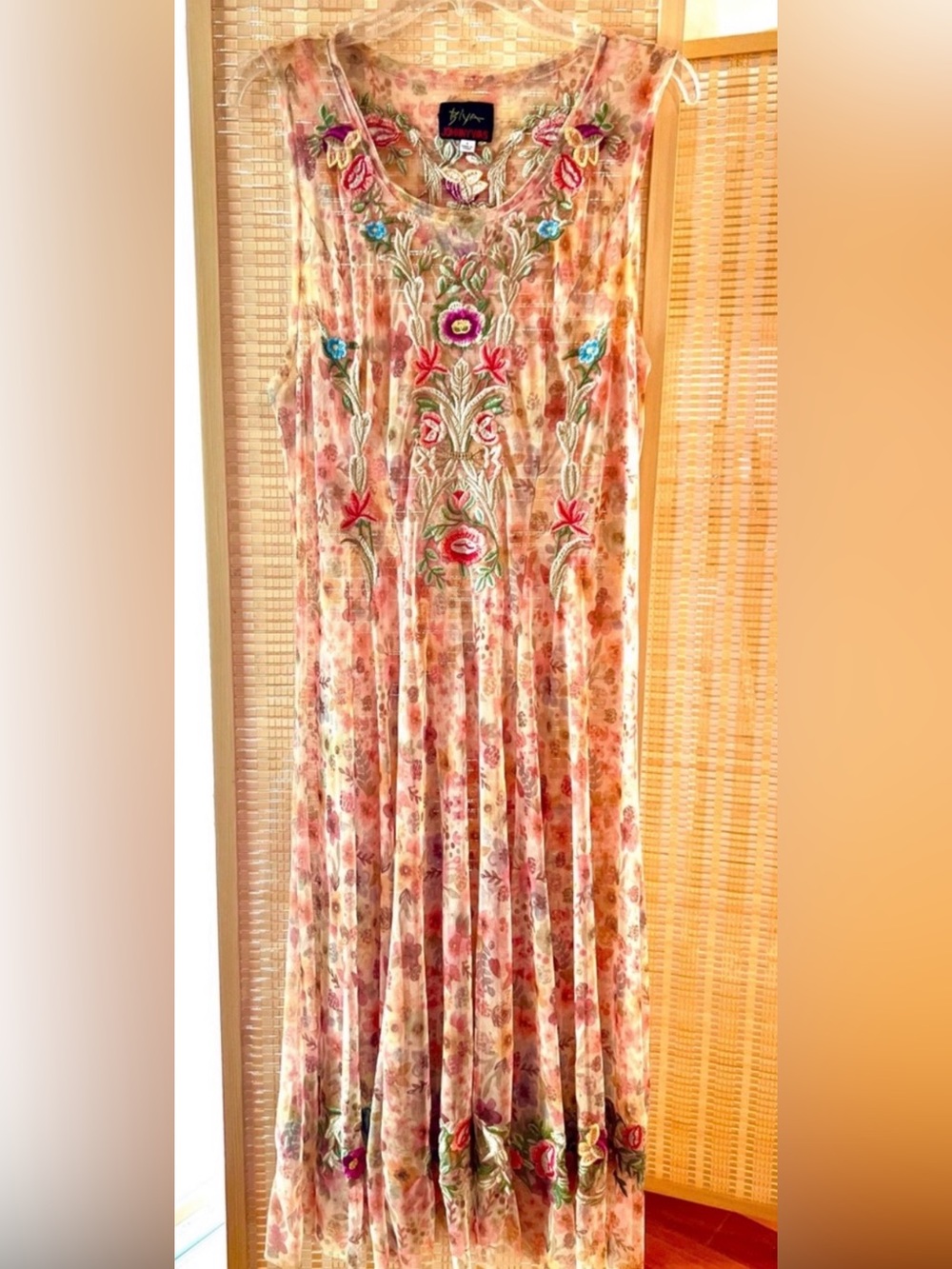 JOHNNY WAS SUMMER FLORAL MESH BIYA DRESS L